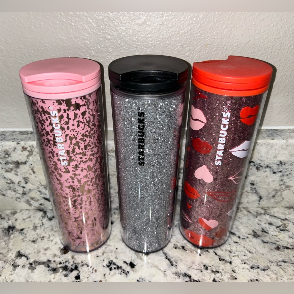 Starbucks (set of 3) sparkly holiday tumblers EUC valentines Christmas 💘🫶